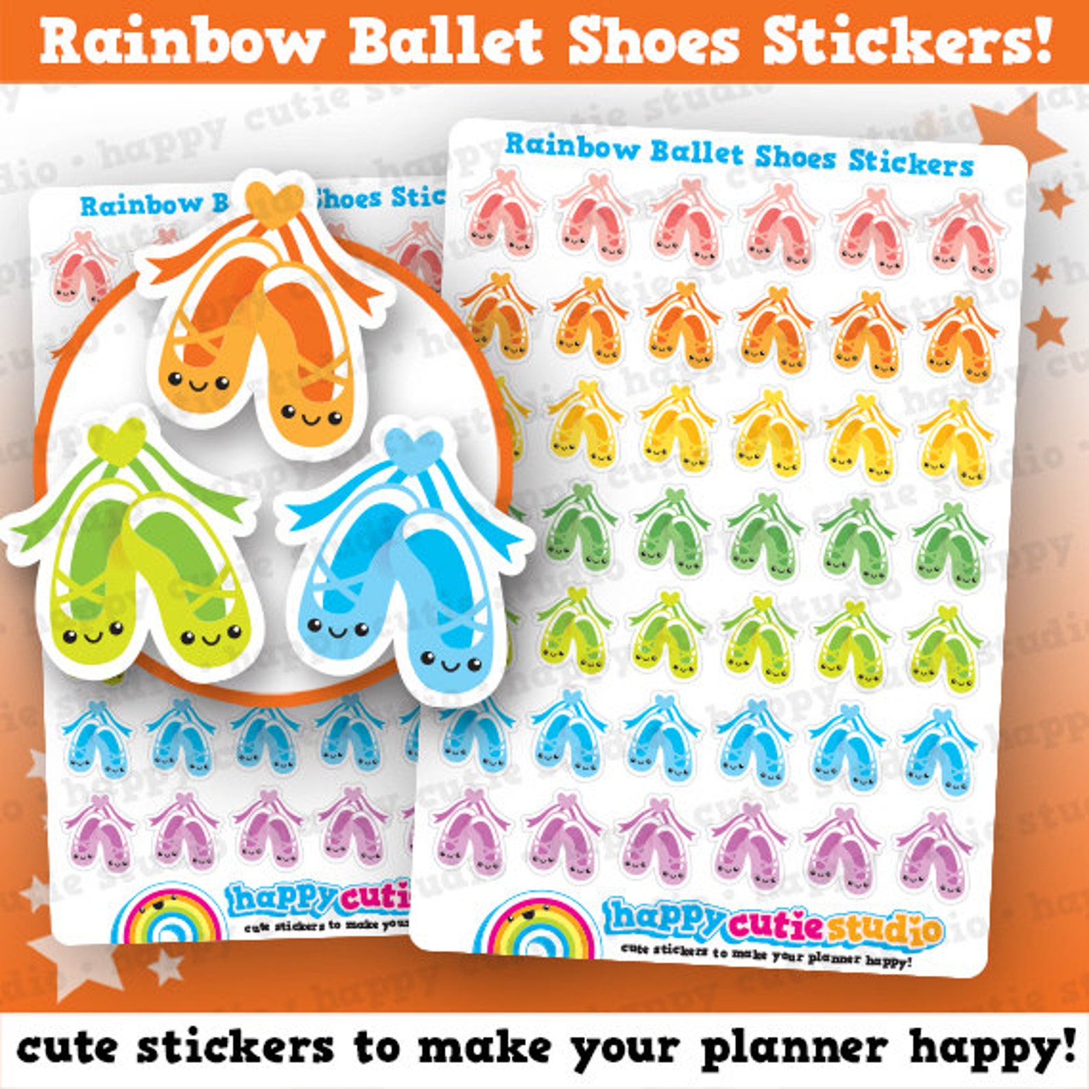42 cute rainbow ballet shoes/lesson planner stickers, filofax, erin condren, happy planner, kawaii, cute sticker, uk