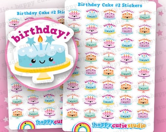 40 Cute Birthday Cake #2 Planner Stickers