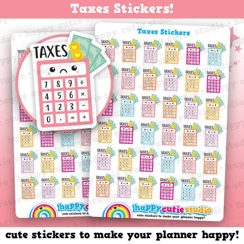 36 Cute Taxes/Calculator/Money Planner Stickers image 1