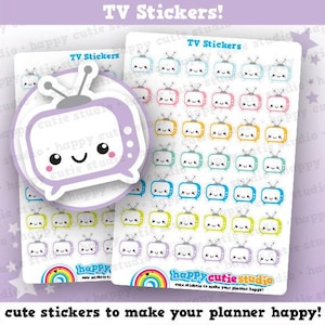 May include: Two sticker sheets featuring colorful cartoon TV designs. Each TV has a smiling face and antenna. The stickers are in various colors, including blue, pink, yellow, and purple. The text "TV Stickers!" is at the top.