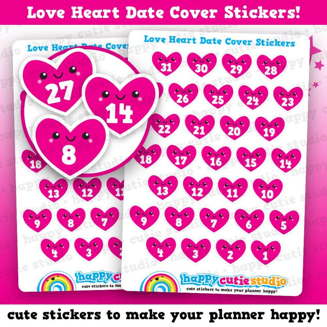 Romantic Countdowns 31 Cute Valentines Day/love/heart Countdown/date Cover Planner Stickers ...