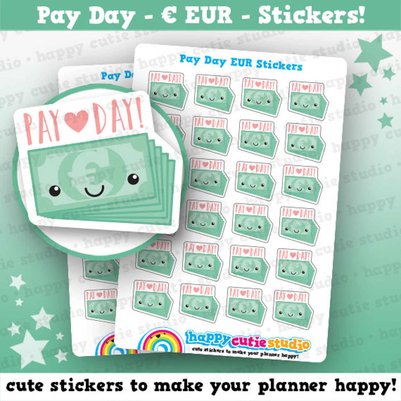 24 Cute Pay Day/Payday EUR Planner Stickers | Etsy