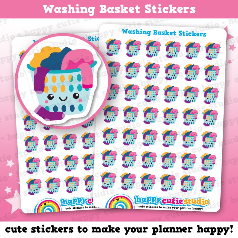 42 Cute Washing Basket/Laundry/Chores Planner Stickers image 1