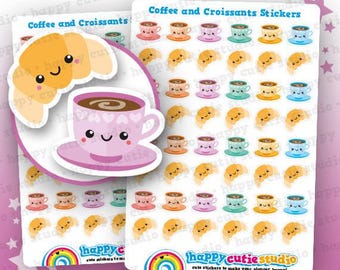 48 Cute Coffee and Croissants/Breakfast/Brunch Planner Stickers