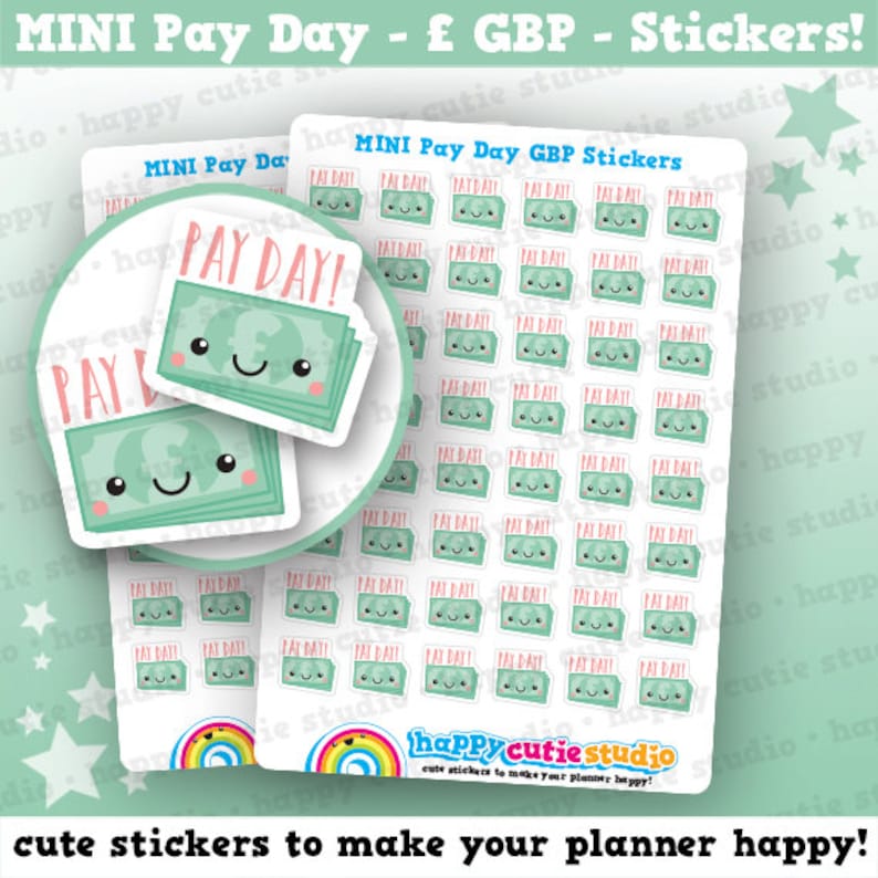 48 Cute MINI Pay Day/Payday GBP Planner Stickers image 1