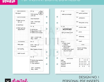 DIGITAL DOWNLOAD - WO2P - Design No. 1 - Undated Weekly Personal Printable Planner Inserts - WO2P - Week On 2 Pages - PDF