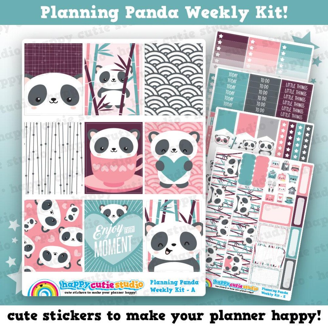 Planning Panda/cute Panda Bear/bamboo Weekly Kit, Planner Stickers - Etsy