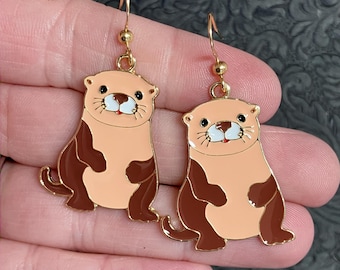 Cute Otter Earrings with Gold Surgical Steel Wires
