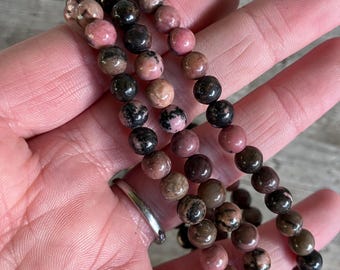 Natural Pink Rhodonite 6mm Gemstone Beaded Jewelry Crystal Bracelet
