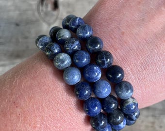 Natural Blue Sodalite 8mm Gemstone Beaded Jewelry Crystal Bracelet