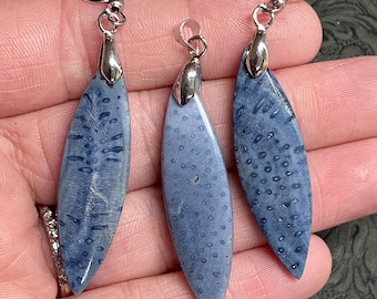 Blue Coral Earring and Pendant Jewelry Set