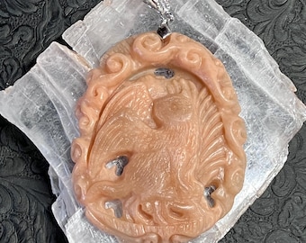 Angel Cat Carved Jasper Stone Pendant Ornament