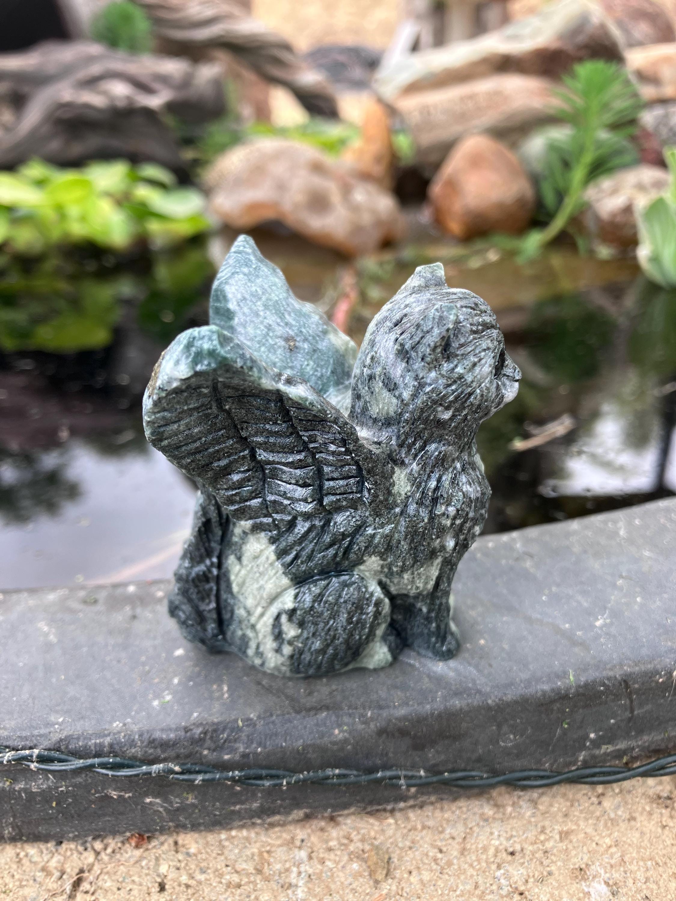 Winged Angel Cat Crystal Carving