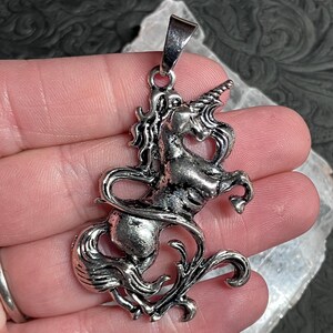 Magical Rearing Unicorn Horse Jewelry Pendant in Vintage Silver Tone
