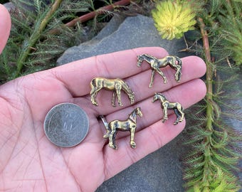 Set of Four Miniature Solid Brass Horse Figurines