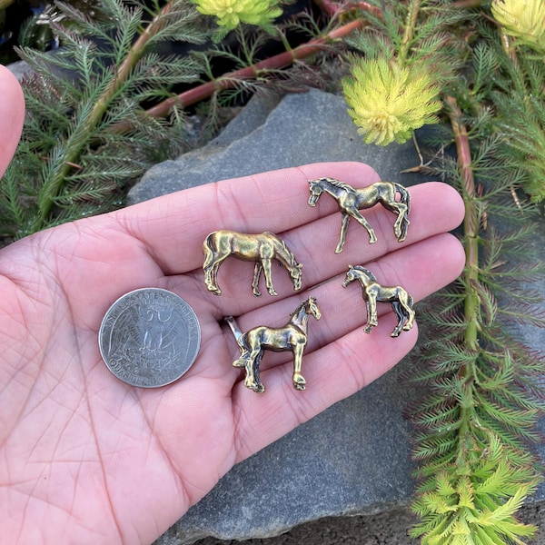 Set of Four Miniature Solid Brass Horse Figurines