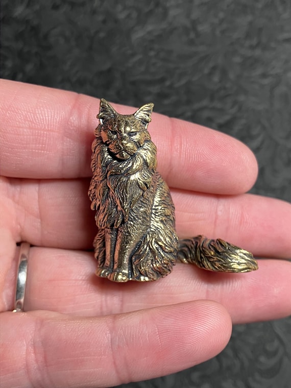 Miniature Brass Maine Coon Cat Figurine