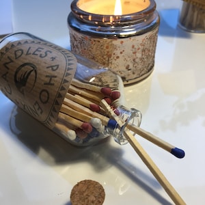 Matches in a jar - red white blue matches - glass jar with cork stopper - perfect 'thank you' teacher gift - coloured long matches
