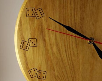 Oak Wood Wall Clock - Lucky Dice
