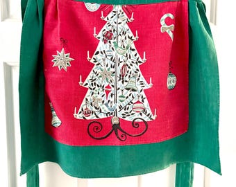 Vintage Christmas Apron Mid-Century Christmas Linen 1950s-1960s Marion V Dorn textile designer