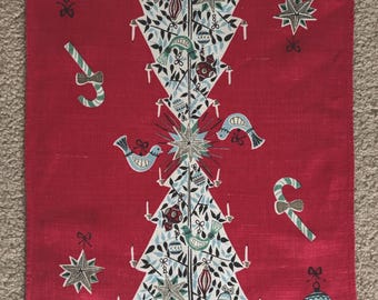 Vintage Christmas Linen Tea Towel: Mid-Century Modern Marion V Dorn Design