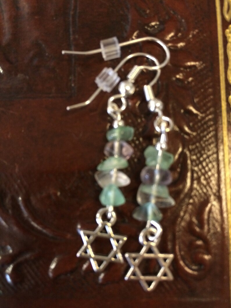 metaphysical jewelry Judaica jewelry gemstone earrings healing jewelry,Chanukah Star of David earrings Judaica gifts fluorite earrings