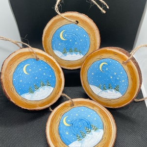 Set of 4 hand painted ornaments Christmas ornaments tree ornaments hand painted wooden ornaments winter scenes Christmas gift