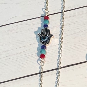 Hamsa hand necklace, howlite necklace, Hamsa hand necklace, Christmas gift, Hanukkah gift, evil eye necklace, Judaica jewelry, turquoise