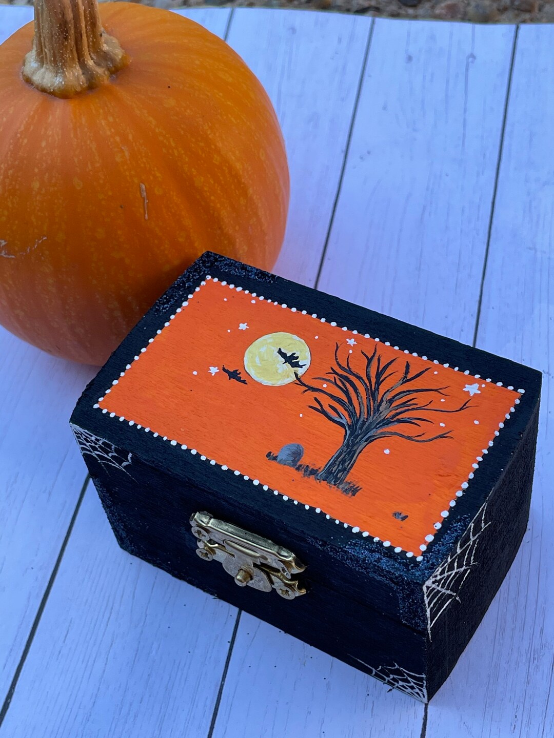 Hand Painted Halloween Jewelry Box Witches Jewelry Box Gifts for Her