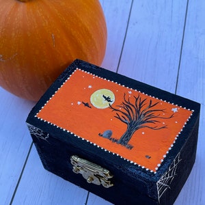 Hand painted Halloween jewelry box witches jewelry box gifts for her gift box witchy gift full moon