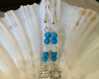 Star of David, earrings, Turquoise, Swarovski, Star of David earrings, blue,Judaica , Star of David jewelry, Chanukah gift, blue earrings