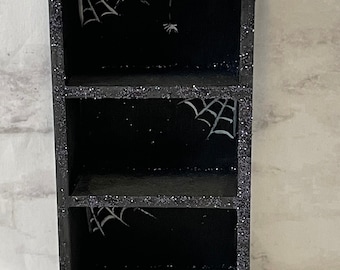 Miniature spooky shelf cobwebs and spider shelve witches shelf haunted dollhouse