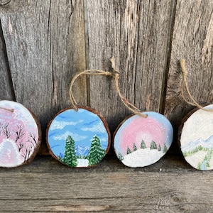 Set of 4 hand painted ornaments Christmas ornaments tree ornaments hand painted wooden ornaments winter scenes Christmas gift