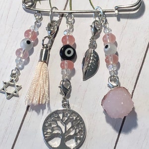 Stroller pin, Evil eye pin, girl baby pin, evil eye baby, hamsa pin, evil eye safety pin, baby pin, quartz crystal , Judaica gift