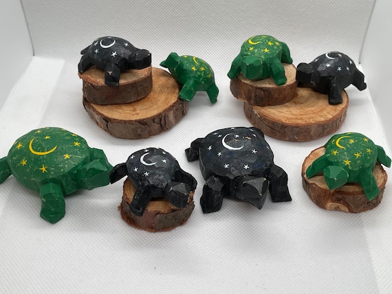 lucky turtles Maine folk art rustic pine hand carved turtle crescent moon turtle moon star primitive turtle figurine good luck charm turtle