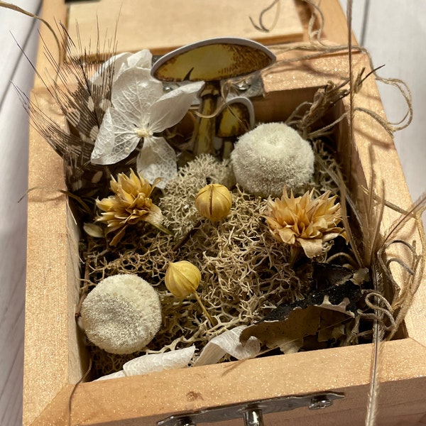 Natural cottagecore fairy boxes cottage aesthetic jewelry box proposal box peacock Mother’s Day gift mushroom box moss earthcore