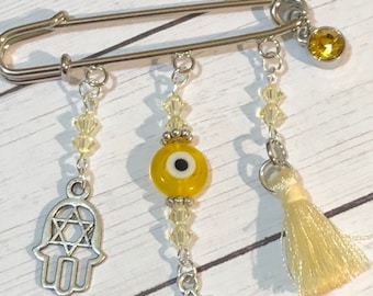 Stroller pin, Evil eye pin, boy baby pin, evil eye baby, hamsa pin, evil eye safety pin, baby pin, baby shower gift, Judaica gift, baby girl