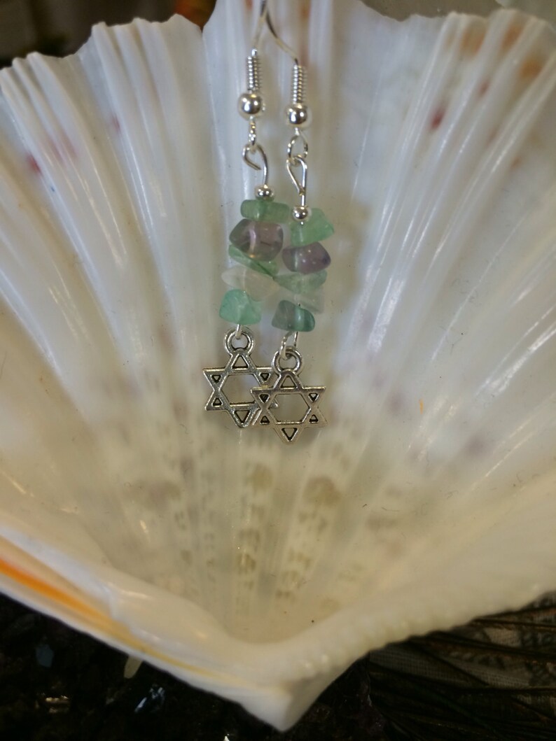 metaphysical jewelry Judaica jewelry gemstone earrings healing jewelry,Chanukah Star of David earrings Judaica gifts fluorite earrings