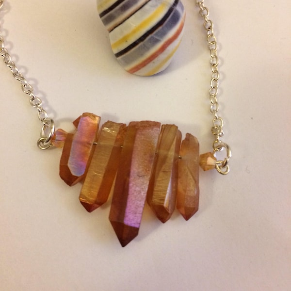 Aural quartz crystal necklace, crystal necklace, festival jewelry, tangerine quartz, fall necklace,