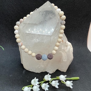 Diffuser bracelet, ohm symbol, lava stones, diffuser jewelry, gemstone bracelet, boho bracelet, yoga gift, fossil coral, coral stone, lava