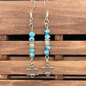 Star of David earrings Chanukah gift Israel evil eye earrings Jewish pride judaica I stand with Israel