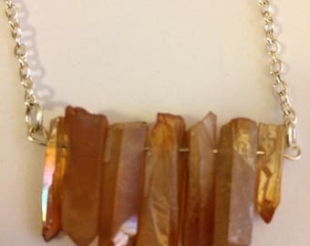 Aura crystal necklace, crystal necklace , tangerine aura quartz , festival necklace , fall necklace