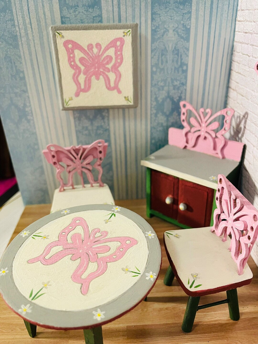 1:12 Scale Cottagecore Butterfly Miniature Table and Chairs Set Fairy ...