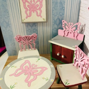 1:12 scale cottagecore butterfly miniature table and chairs set fairy miniature dollhouse furniture hand painted one of a kind miniature
