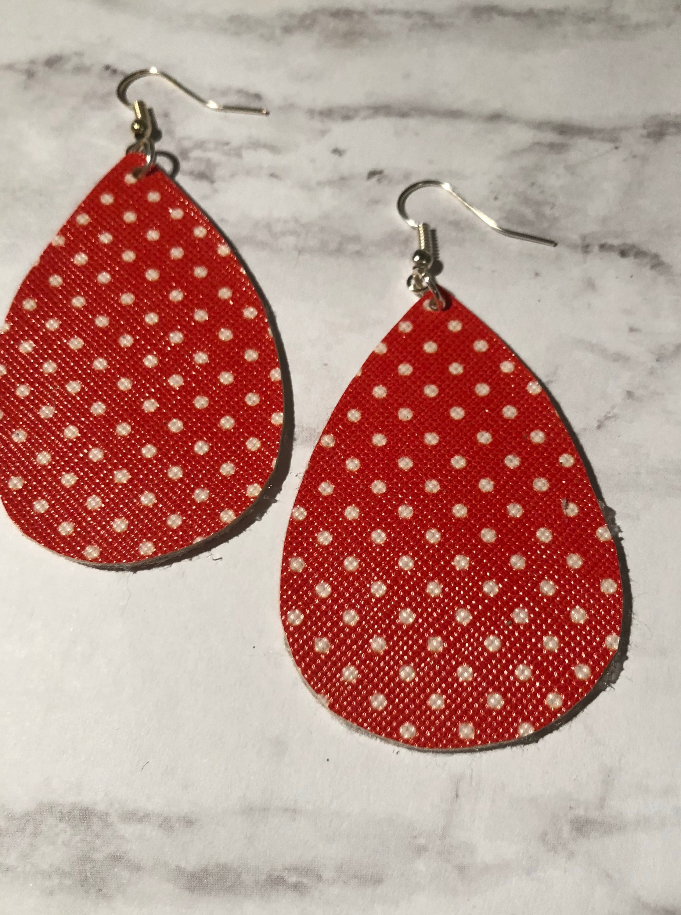 faux leather earrings Polka dot earrings rockabilly