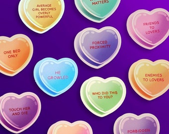 Book Trope Candy Heart Sticker Set