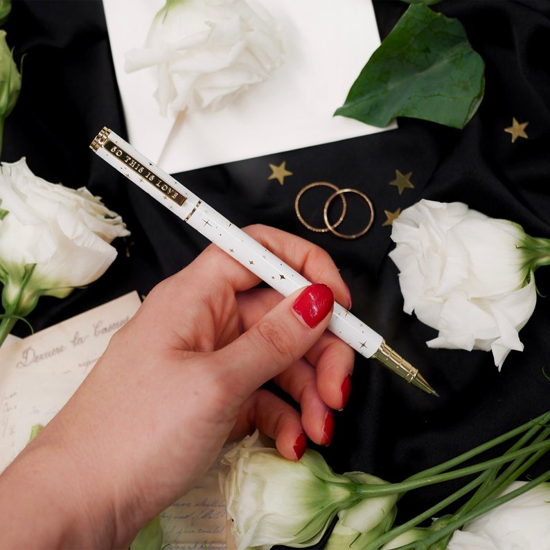 So This Is Love - Wedding Pen - Guest Book Pen - White - Gold stars - The Quirky Cup Collective