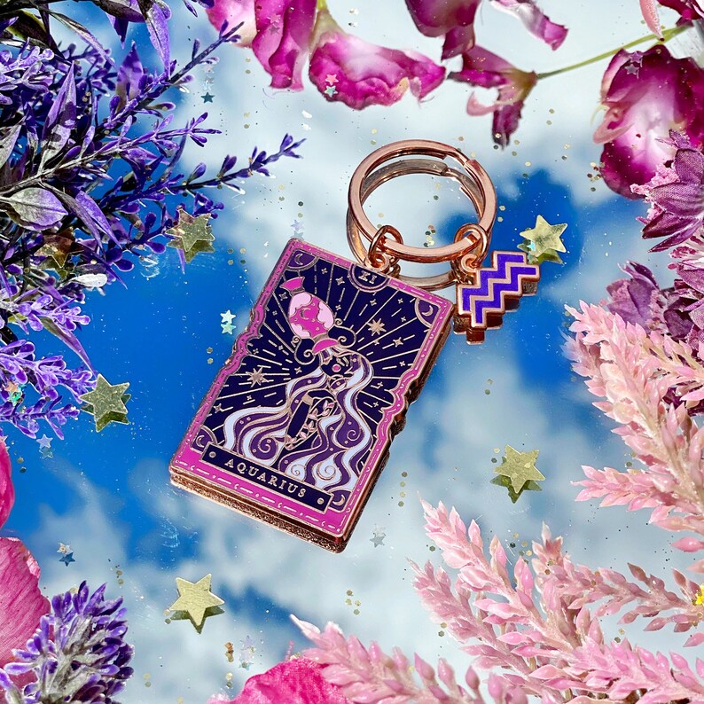 Aquarius Zodiac Tarot Enamel Key Chain