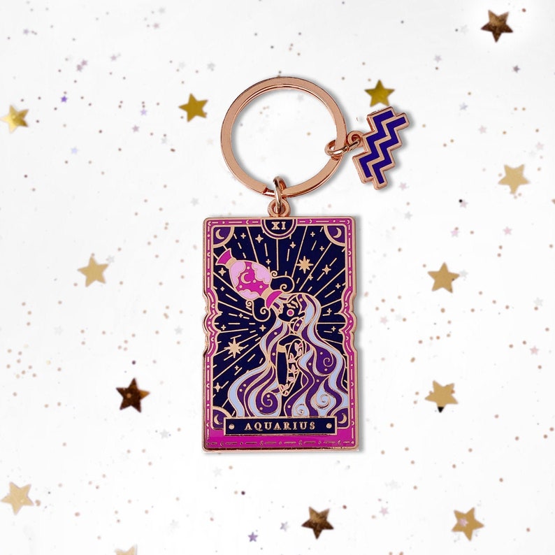 Aquarius Zodiac Tarot Enamel Key Chain