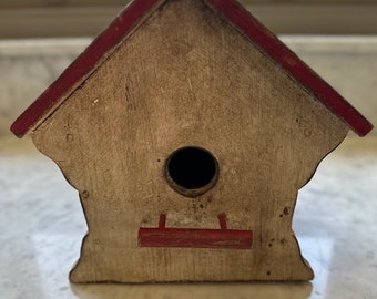 Red and White Birdhouse, Shabby Chic, by Cliff Halsted 1970s
